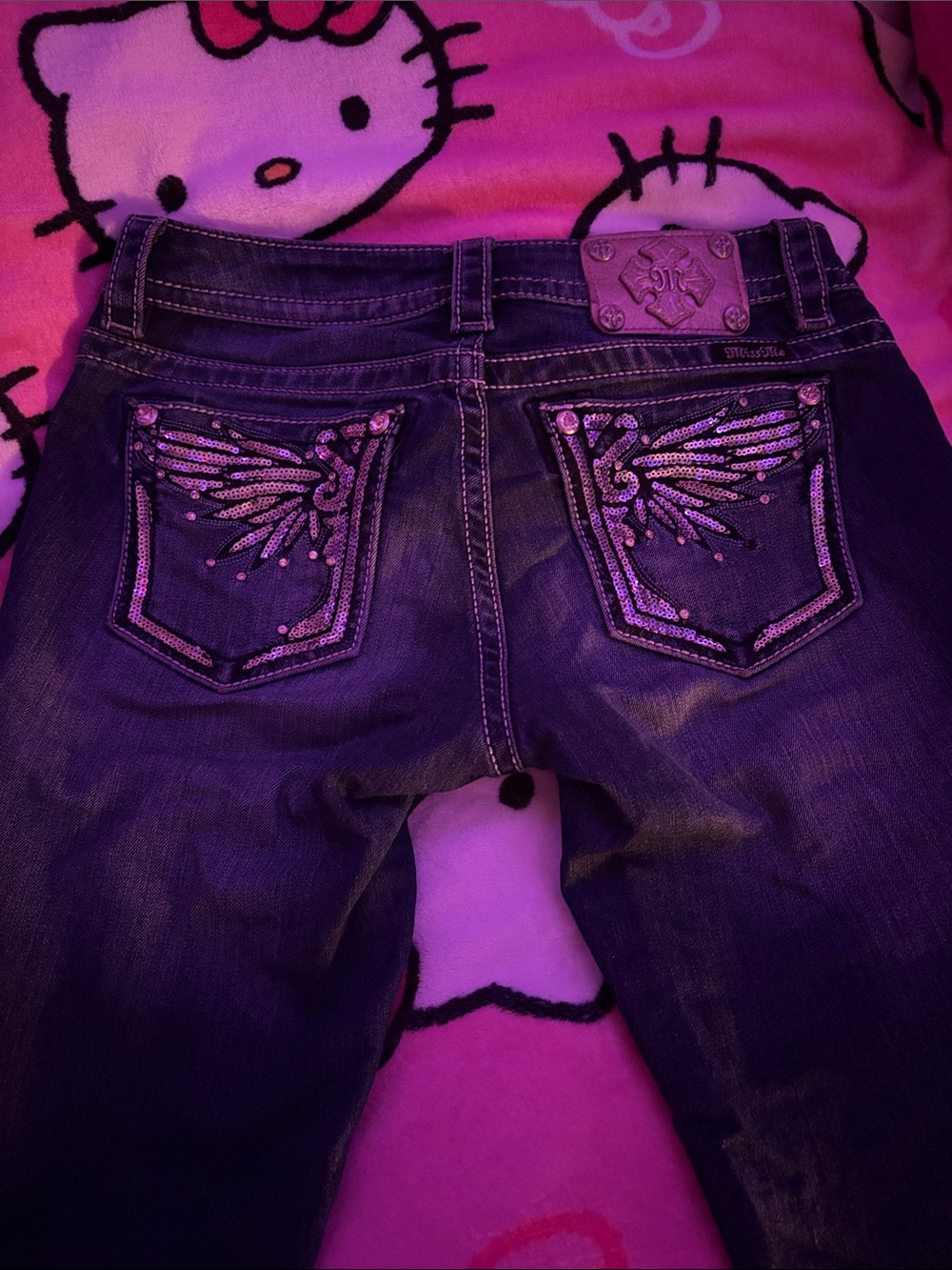 Miss Me Dark Boot Cut Jeans with Wings